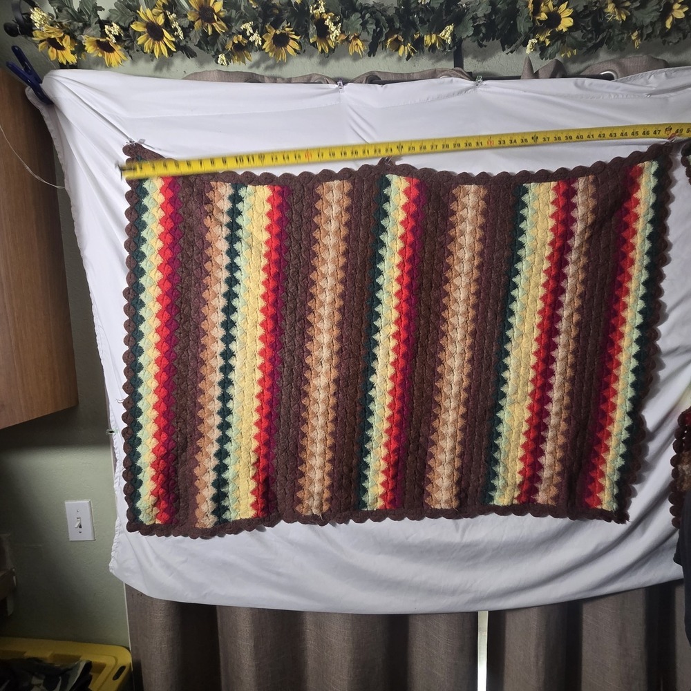 Vintage MCM Handmade Afghan Blanket Throw Crochet Multi Color 48x34 70's‎
